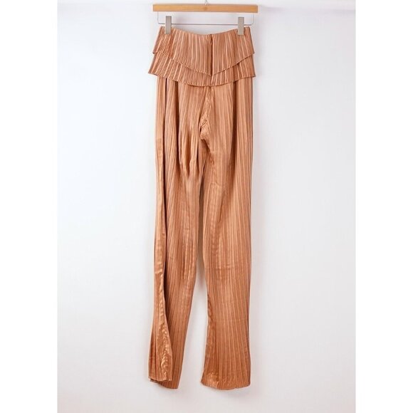 Andrea Iyamah Linea Pleated Peplum Pants Toffee Brown Bronze - Size XS - NWT - Picture 2 of 7